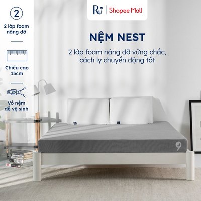 Nệm Foam Nest Ru9 15cm | Ngăn Cách Chuyển Động | 2 Lớp Foam Nâng Đỡ Vững Chắc | Đủ Kích Thước