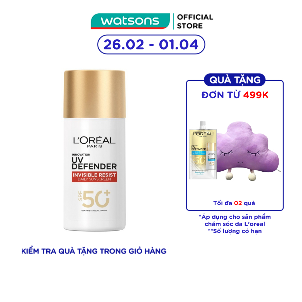 Sữa Chống Nắng Phổ Rộng L’Oreal Paris UV Defender Invisible Resist Fluid SPF 50+ PA++++ 50ml
