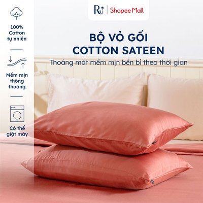 Bộ Vỏ Gối Nằm Cotton Sateen 100% 300TC Ru9 | Thoáng Mát Mềm Mịn Màu Trơn Bo Chun | 3 Size