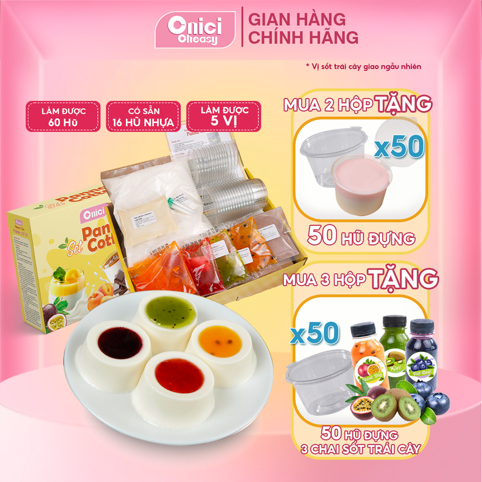 Bánh Panna Cotta 5 vị ONICI set nguyên liệu nấu được 60-65 hủ 60ml