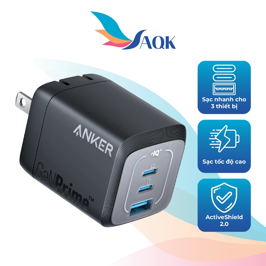 Cốc sạc Anker GaNPrime Portable Wall Charger 67W 2Type-C 1USB A2669 - Hàng chính hãng
