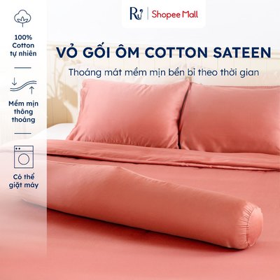 Vỏ Gối Ôm Cotton Sateen 100% 300TC Ru9 | Thoáng Mát Mềm Mịn | Màu Trơn Bo Chun