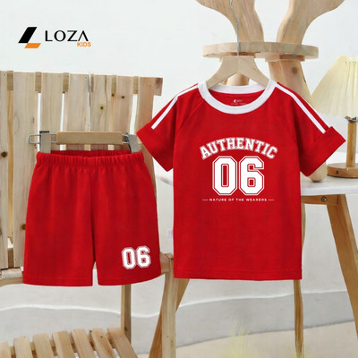 Đồ bộ bé trai phối viền in số 6 AUTHENTIC chất liệu thun cotton size từ 15-40kg Loza Kids BF587