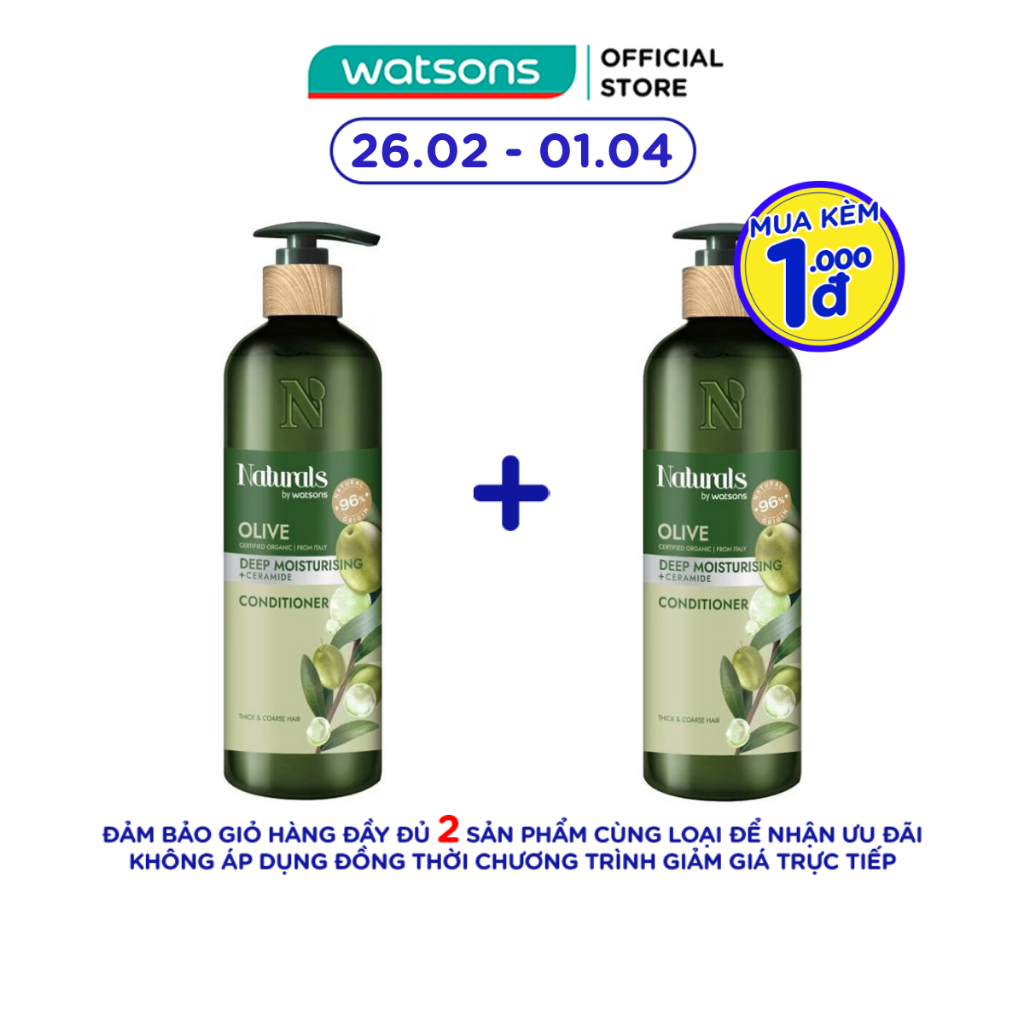 Dầu Xả Naturals By Watsons Deep Moisturishing Dưỡng Ẩm Sâu Chiết Xuất Olive 490ml