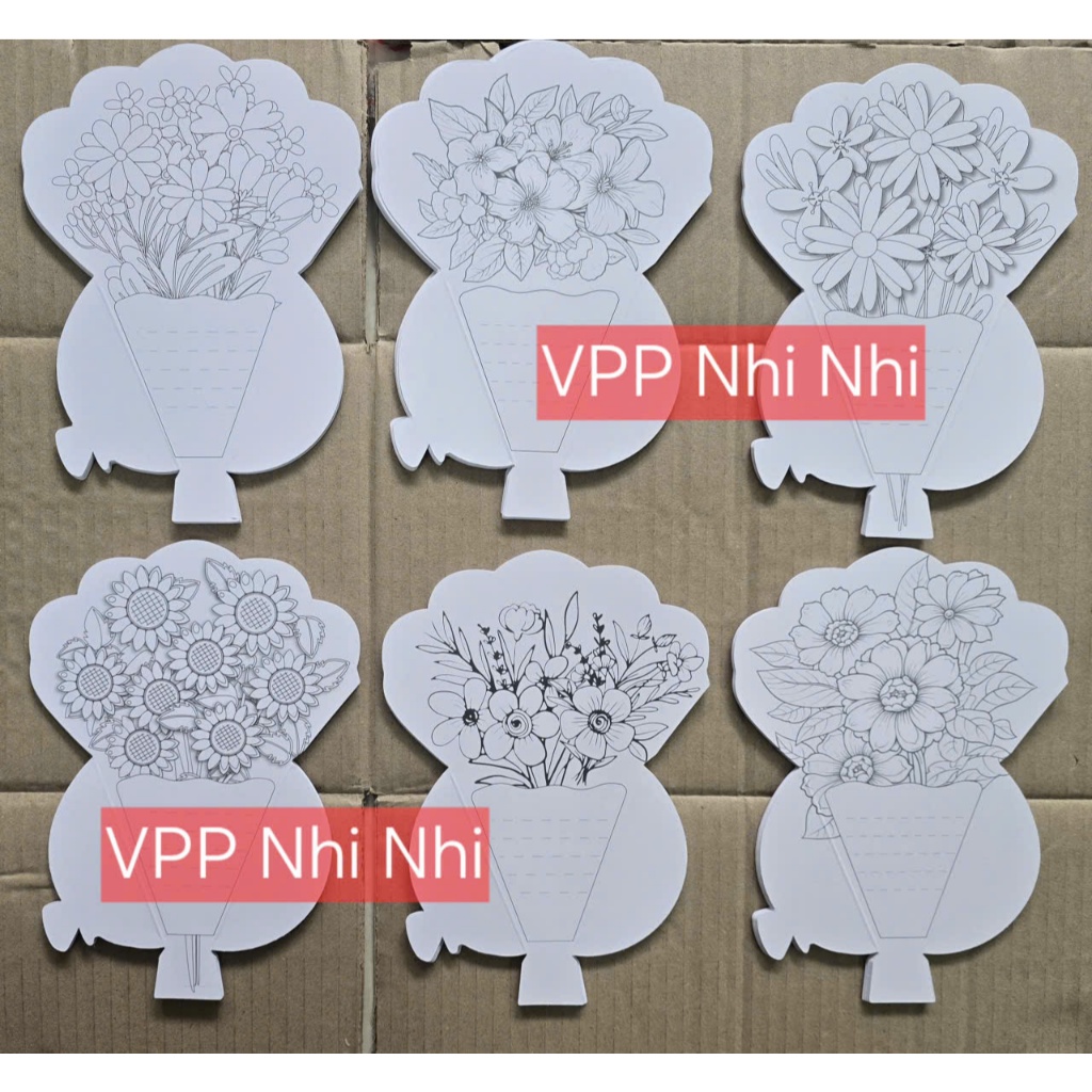 Set 10- 50  thiệp tô màu bó hoa tặng mẹ tặng cô NGÀY 20/10, 20/11, 8/3