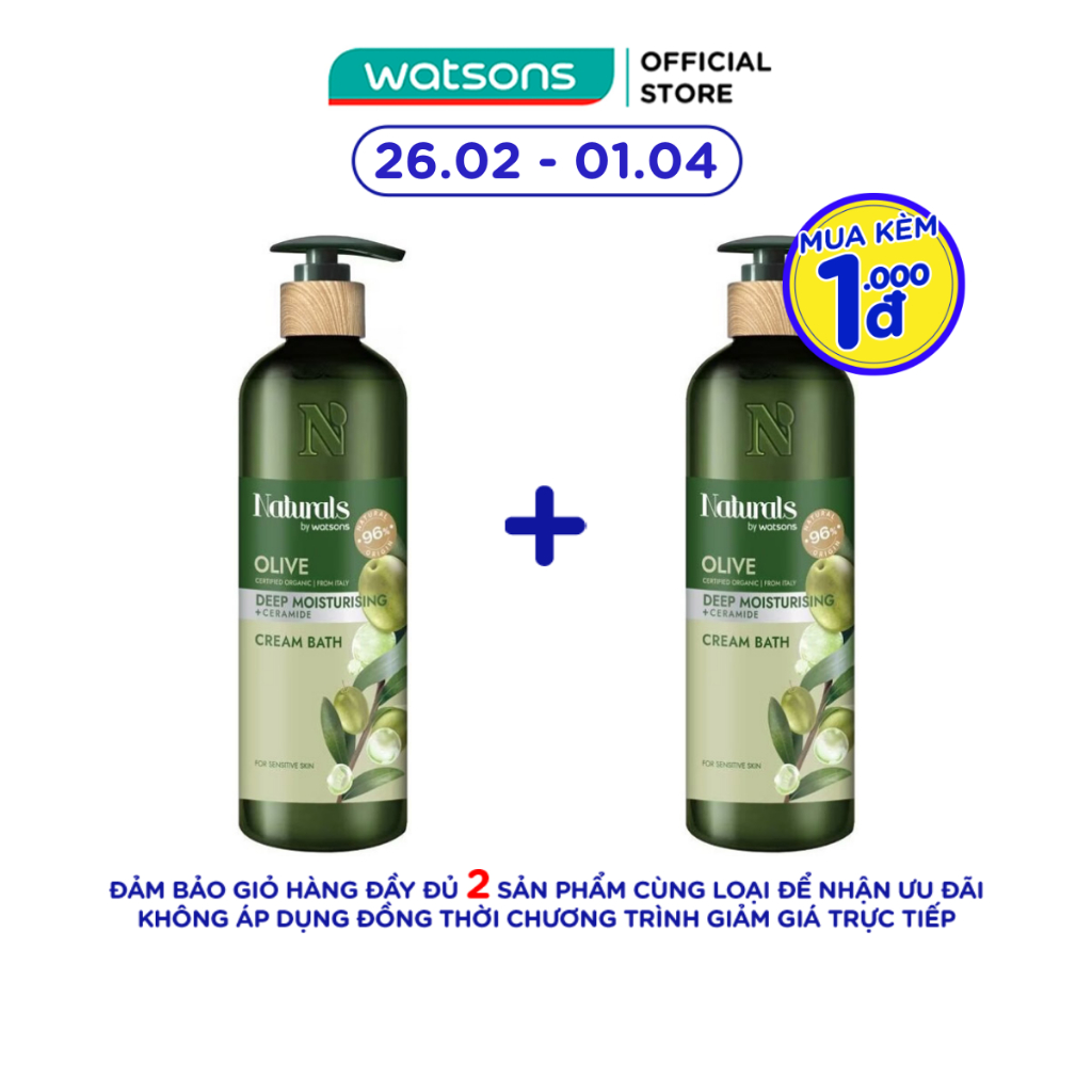 Kem Tắm Naturals By Watsons Deep Moisturishing Dưỡng Ẩm Sâu Chiết Xuất Olive 490ml
