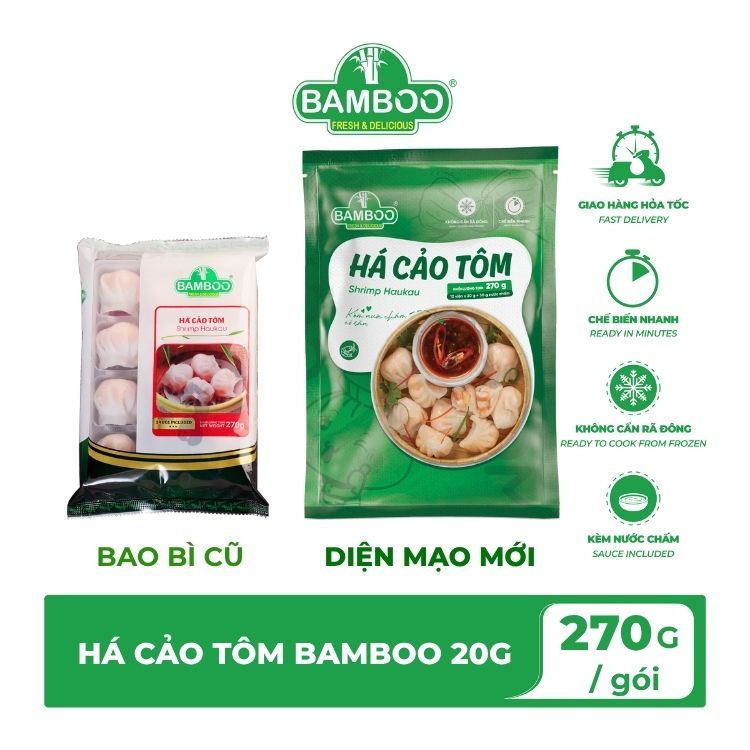 Há cảo tôm vỏ mỏng, dimsum chuẩn bị tôm ngon Bamboo 20g (270g)