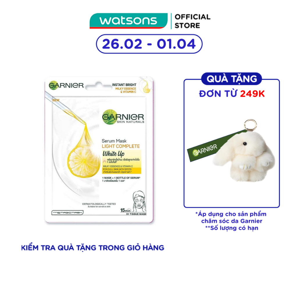 Mặt Nạ Garnier Serum Mask Light Complete White Up Tinh Chất Sữa & Vitamin C Sáng Da 28g