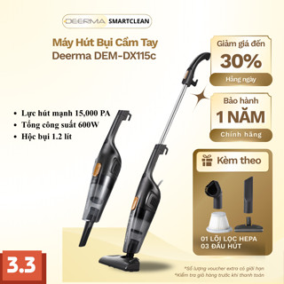 Máy Hút Bụi Deerma DX115C (600W) Hút Bụi Cầm Tay Mini Lõi Lọc Dễ Vệ Sinh, 3 Đầu Hút Đa Năng BH 1 năm