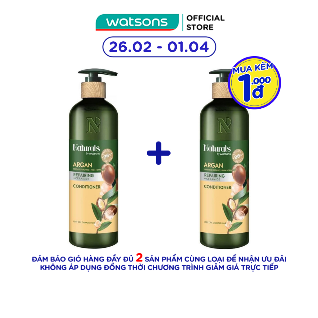Dầu Xả Naturals By Watsons Repairing Phục Hồi Tóc Hư Tổn Chiết Xuất Dầu Argan 490ml