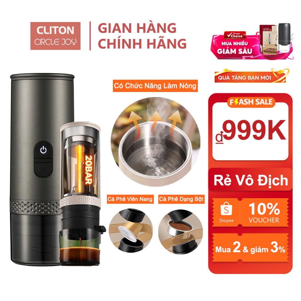 Máy pha cà phê điện Espresso, cafe pha máy mini, Có chức năng làm nóng, công nghệ ép áp suất 20Bar
