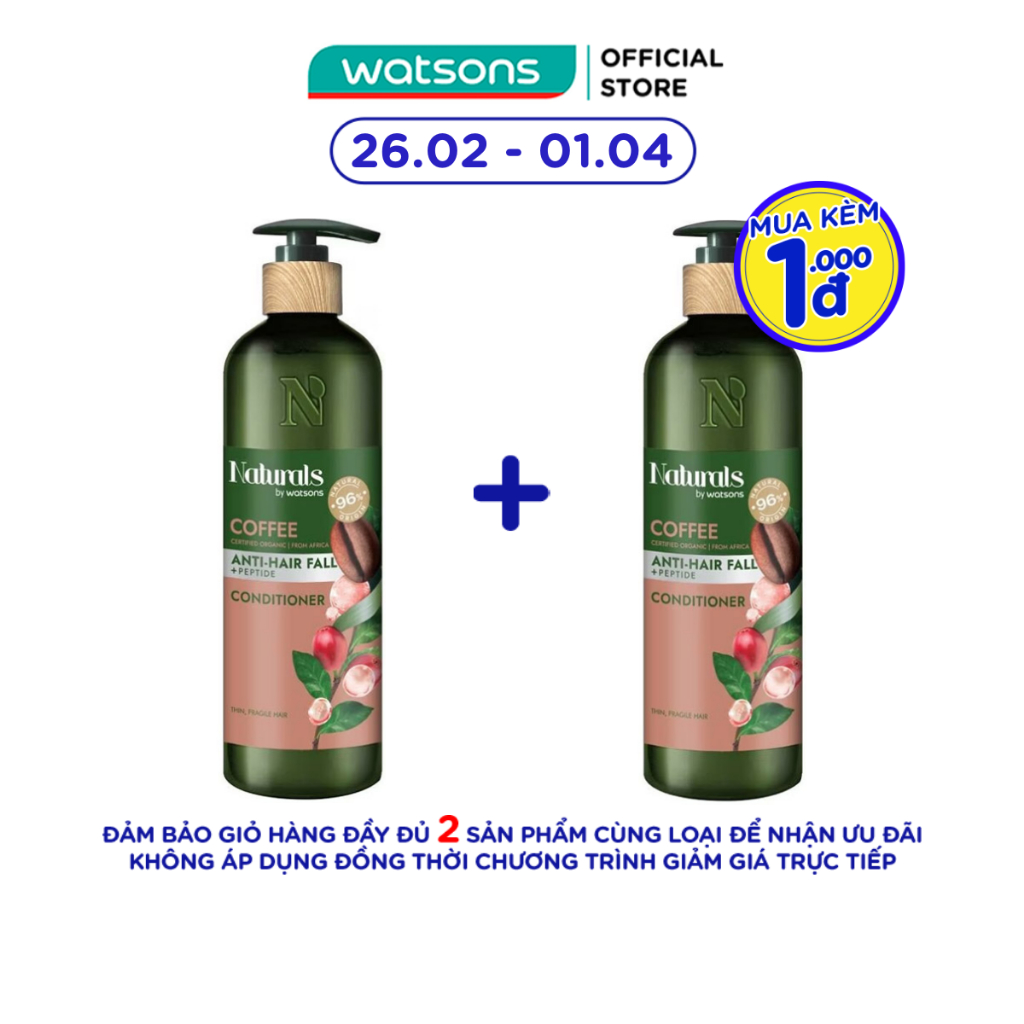 Dầu Xả Naturals By Watsons Anti Hair-fall Chống Gãy Rụng Chiết Xuất Coffee 490ml