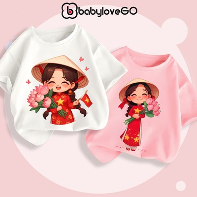 Áo thun cho bé gái BabyloveGO áo phông ngắn tay in hình dễ thương cho bé 1-10 tuổi