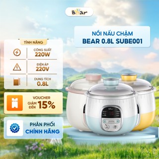 [Deal mở bán] Nồi nấu chậm Bear 0.8L SUBE001 200W - Lồng hấp PP, lõi sứ - Bảng điều khiển Tiếng Việt