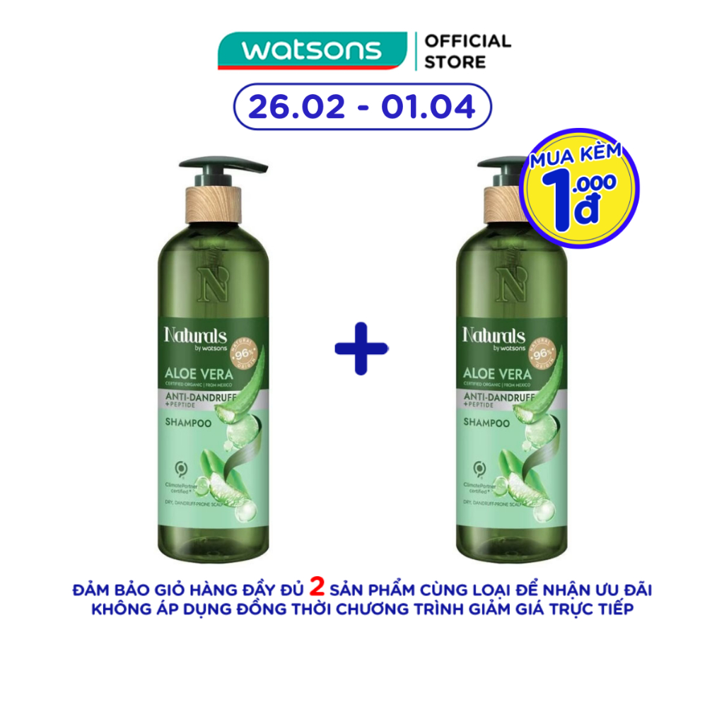 Dầu Gội Naturals By Watsons Anti-dandruff Sạch Gàu Chiết Xuất Lô Hội 490ml