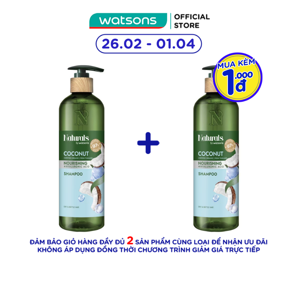 Dầu Gội Naturals By Watsons Nourishing Cấp Ẩm Chiết Xuất Dầu Dừa 490ml