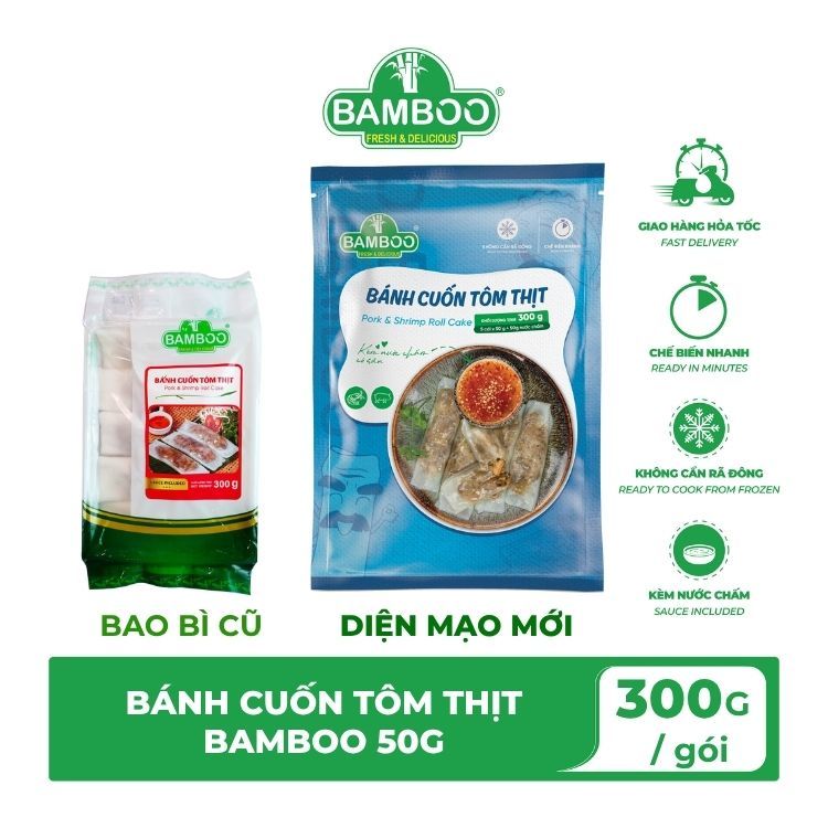 Bánh cuốn nhân tôm thịt, nguyên vị dimsum bamboo 50g (300g)
