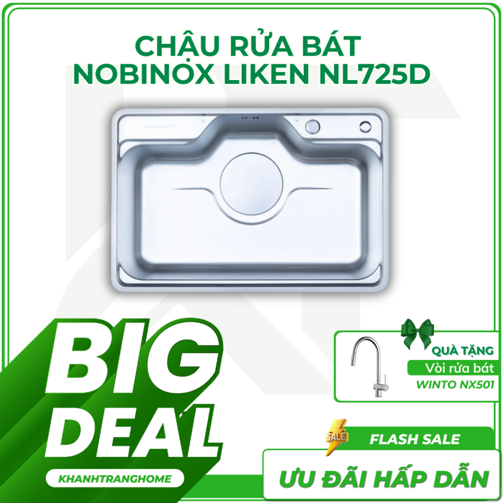Chậu rửa bát NOBINOX LIKEN NL725D đầy đủ phụ kiện cao cấp, bền đẹp đến 10 năm - Khánh Trang Home 2