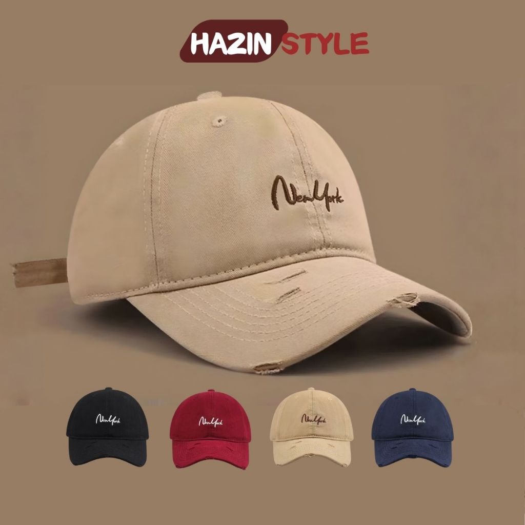 Mũ Lưỡi Trai Nam Nữ New York Basic Phối Rách Cá Tính, Nón Kết Thời Trang Đẹp Unisex Phom Cứng Trẻ Trung