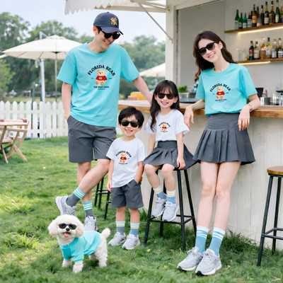 Áo thun gia đình 3,4,5 người màu xanh ngọc, màu trắng đồng phục 3-4-5 người chất liệu thun cotton - Loza Kids GĐ015