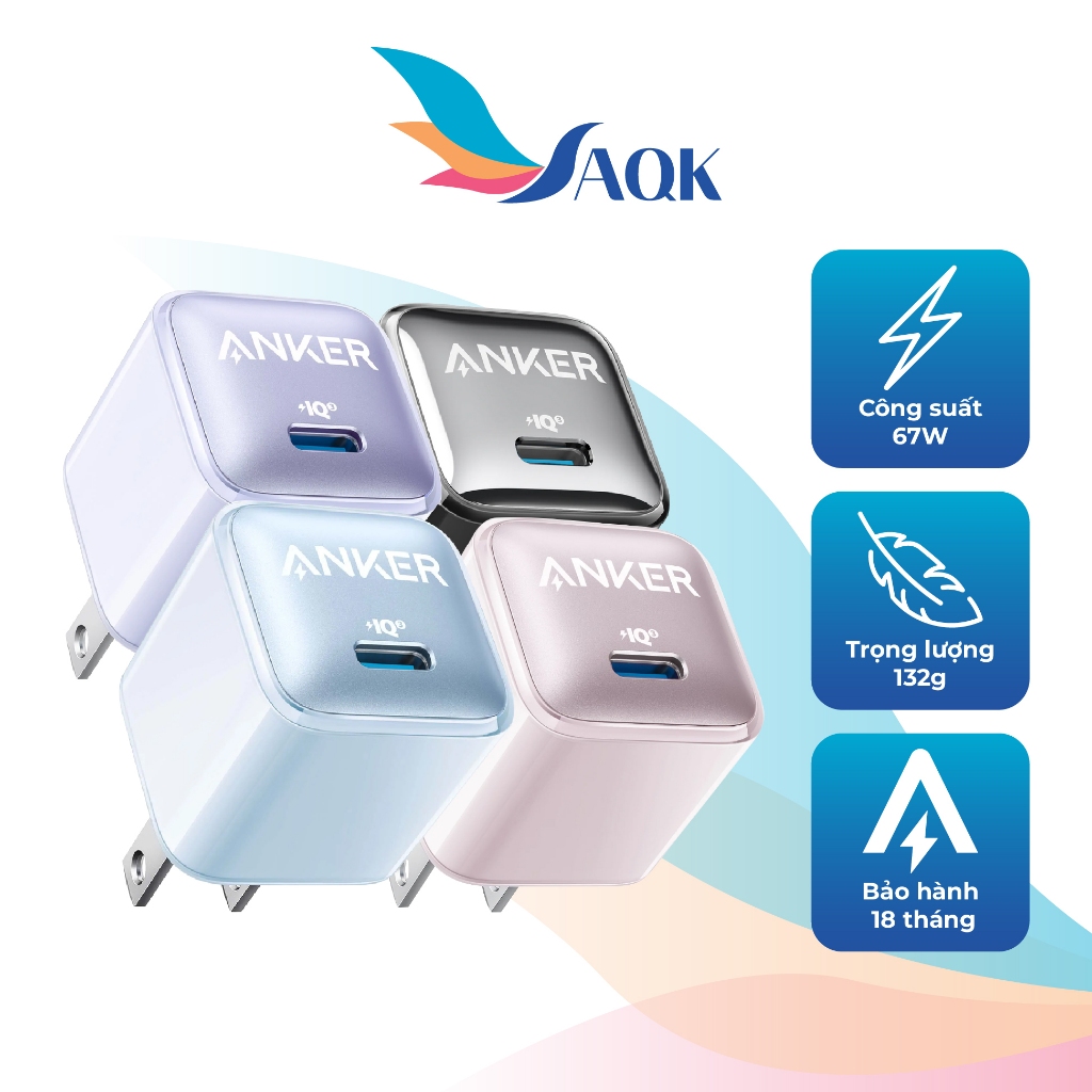 Cốc sạc Anker 511 Nano Pro 1Type-C 20W PIQ 3.0 A2637 - Hàng chính hãng