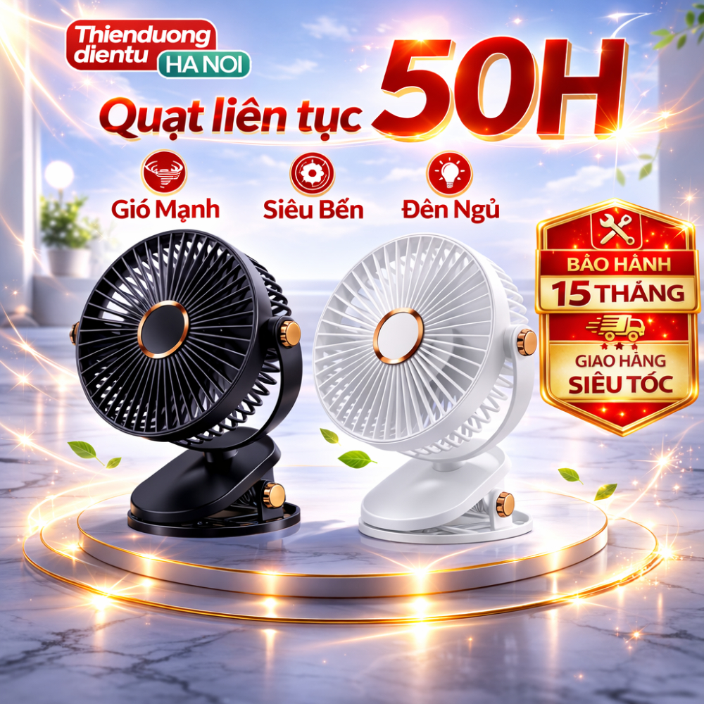 Quạt Mini Tích Điện F06 [ BẢN MỚI ] – Gió Mạnh, Pin Trâu 50H, Bảo Hành 15 Tháng