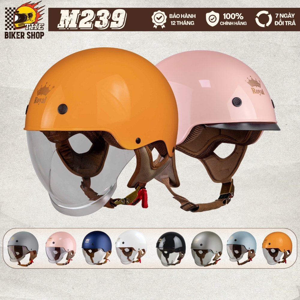 Mũ Bảo Hiểm Royal Chính Hãng M239 Nửa Đầu Kính Âm Chắn Gió, Nón Bảo Hiểm Royal Helmet Cho Nam Nữ