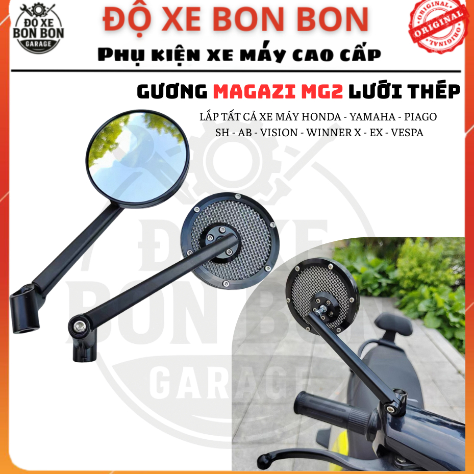 [HÀNG XỊN] Gương Magazi MG2 Lưới Thép Chống Rỉ Cao Cấp Cho Xe SH, AB, Vision, Winner X