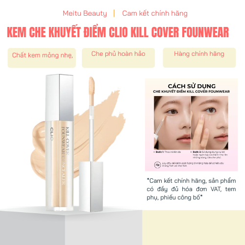 Kem Che Khuyết Điểm CLIO Kill Cover Founwear Concealer 6g Che Phủ Khuyết Điểm Nhẹ Nhàng Hàng Chính H