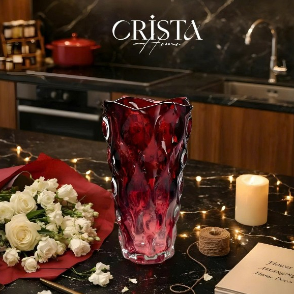 Bình Hoa Thủy Tinh Dáng Sóng Ombre Crista Home 28x16cm – Lọ Hoa Trang Trí Cao Cấp Chuẩn Châu Âu 6023