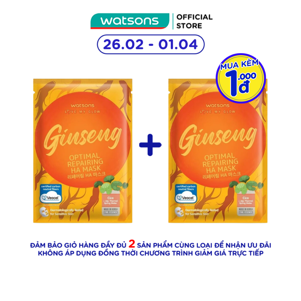 Mặt Nạ Watsons Love My Glow Ginseng Optimal Repairing HA Mask 21ml