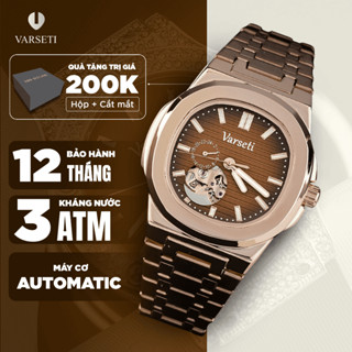 Đồng hồ nam Varseti Đồng hồ mặt lộ cơ dây thép đúc đặc mạ vàng cao cấp thiết kế cổ điển - M230