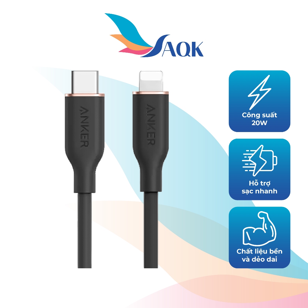 Cáp USB Type-C to iP Anker MFI PowerLine III Flow 0.9m A8662/1.8m A8663 - Hàng chính hãng