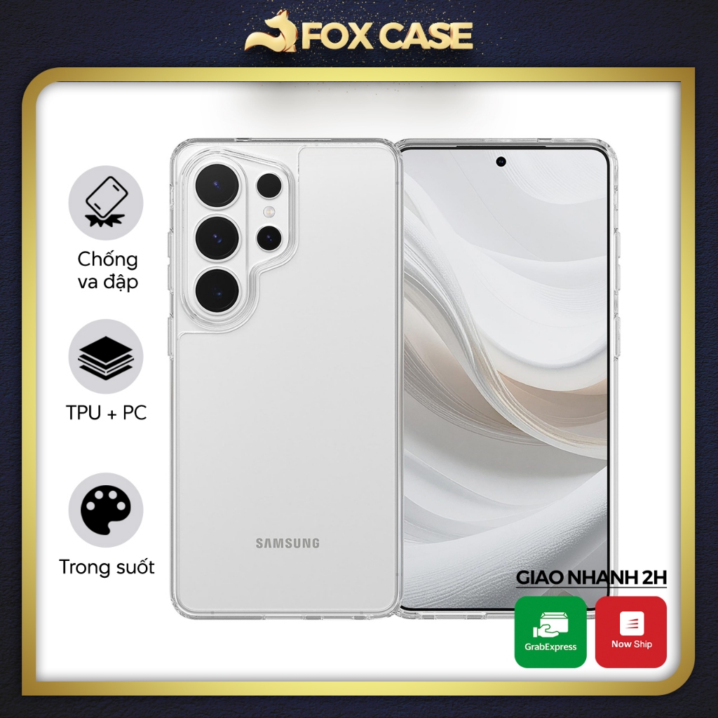 Ốp trong suốt viền dẻo, lưng cứng cho Samsung Galaxy S25 Ultra