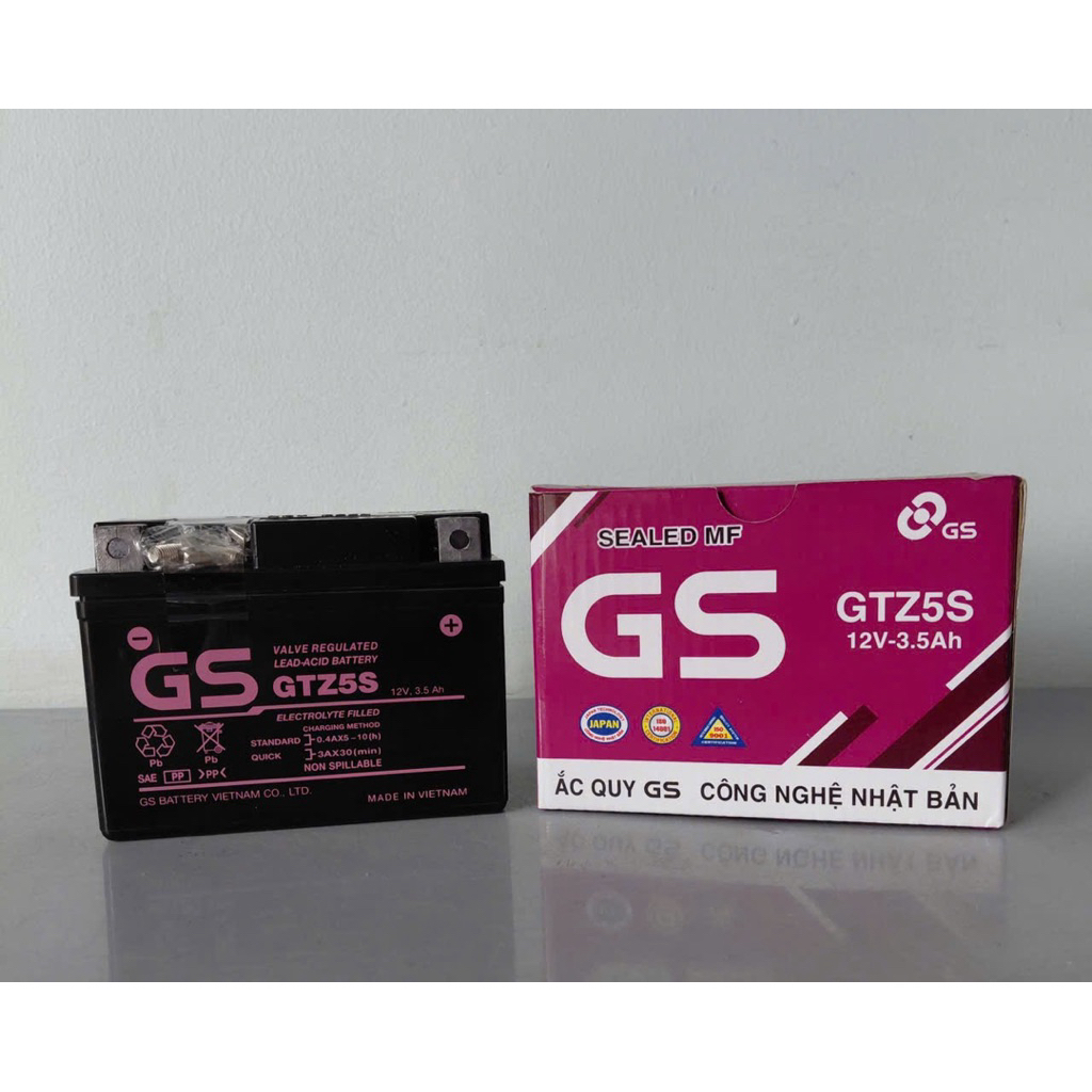 Bình acquy xe máy khô miễn bảo dưỡng GS GTZ5S (12V-3.5ah) cho xe wave anpha đời mới, xe số