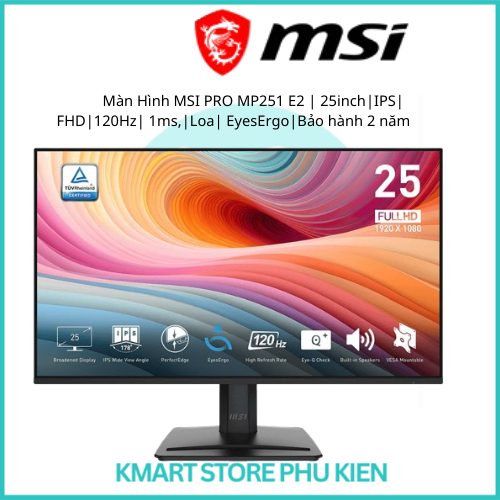 Màn Hình MSI PRO MP251 E2 | 25inch | IPS | FHD |120Hz| 1ms,|Loa | HDMI | Display Port | EyesErgo | B