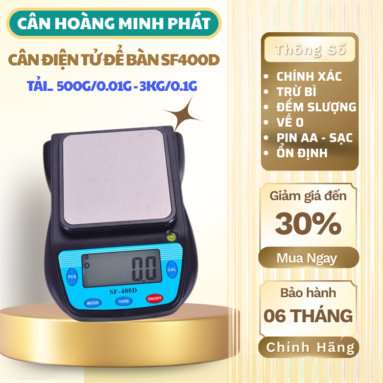 Cân Tiểu Ly Điện Tử SF400D – Để Bàn, Chính Xác Cao, 500g x 0,01g – 3000g x 0,1g
