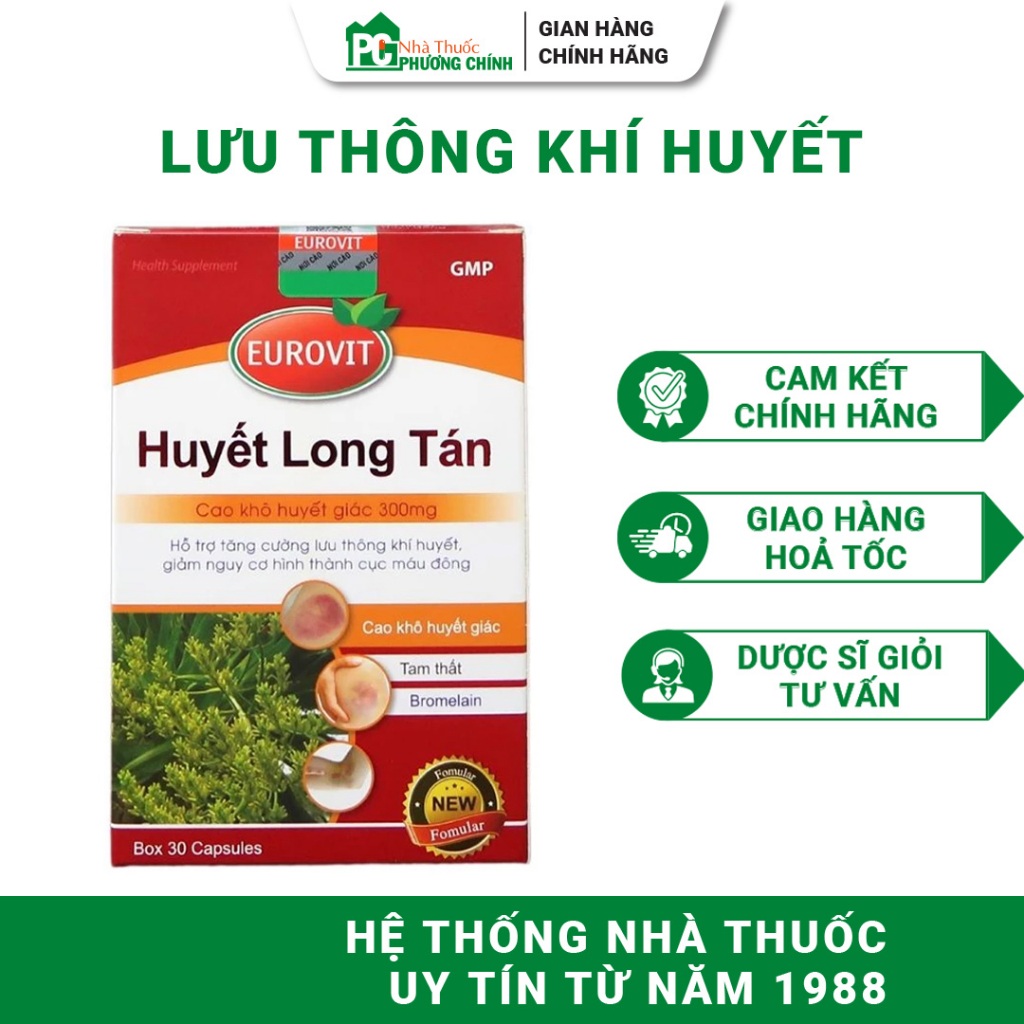 Viên Uống Eurovit Huyết Long Tán - Hỗ Trợ Giảm Nguy Cơ Hình Thành Cục Máu Đông 30 Viên/Hộp