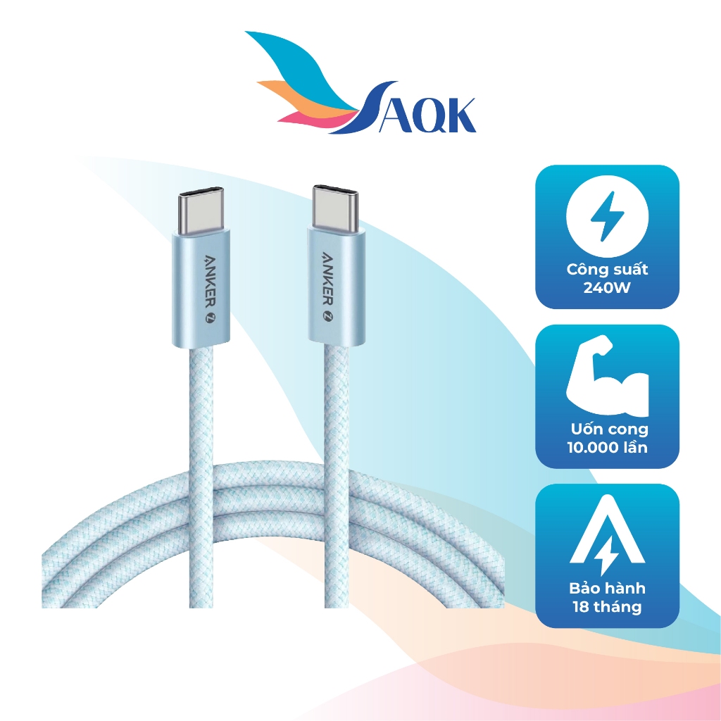 Cáp USB Type-C to Type-C Anker Zolo 1m/1.8m 240W A8060 - Hàng chính hãng
