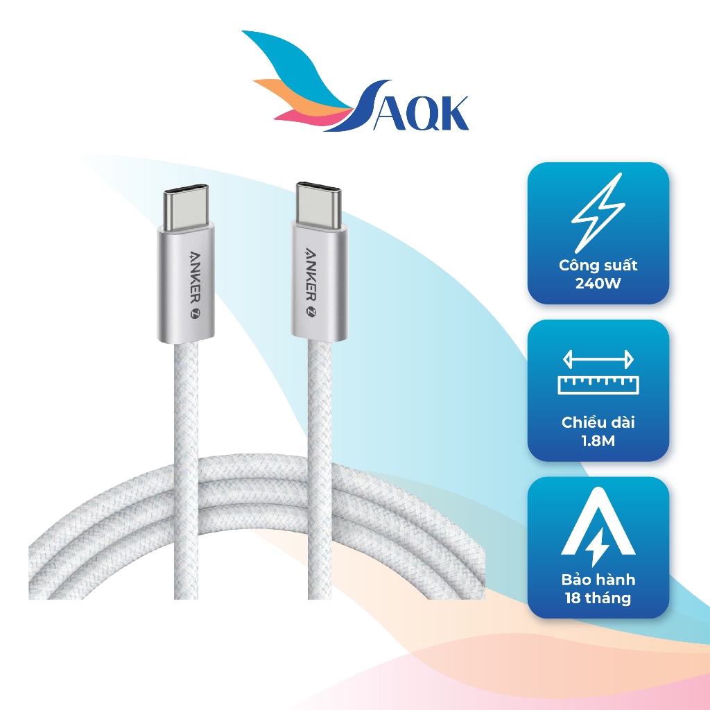 Cáp USB Type-C to Type-C Anker Zolo 1.8m 240W A8060 - Hàng chính hãng