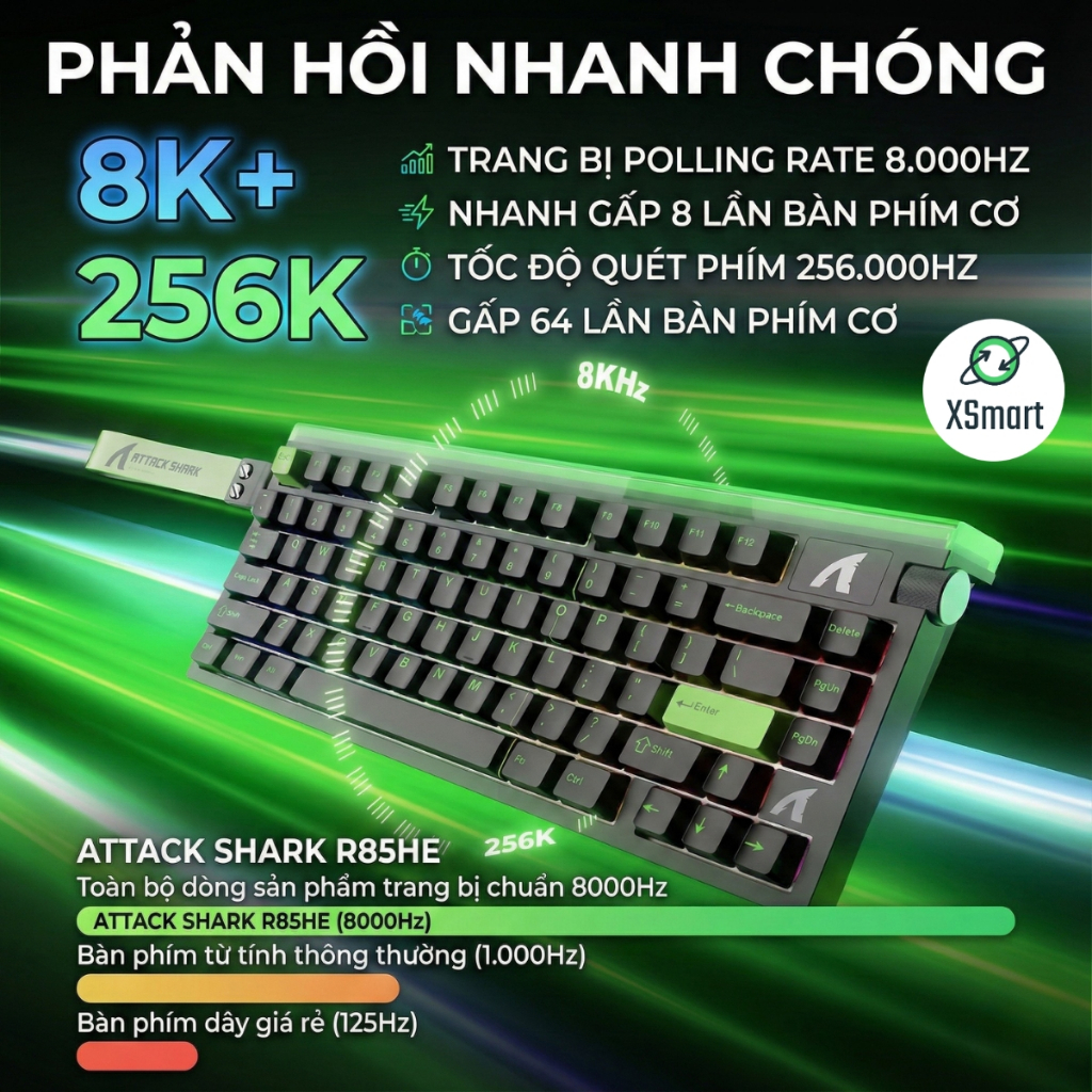 Bàn Phím Gaming Attack Shark R85 HE Switch Từ Tính, Rapid Trigger 0.005mm, 8KHz, LED RGB Neon Box | BigBuy360 - bigbuy360.vn