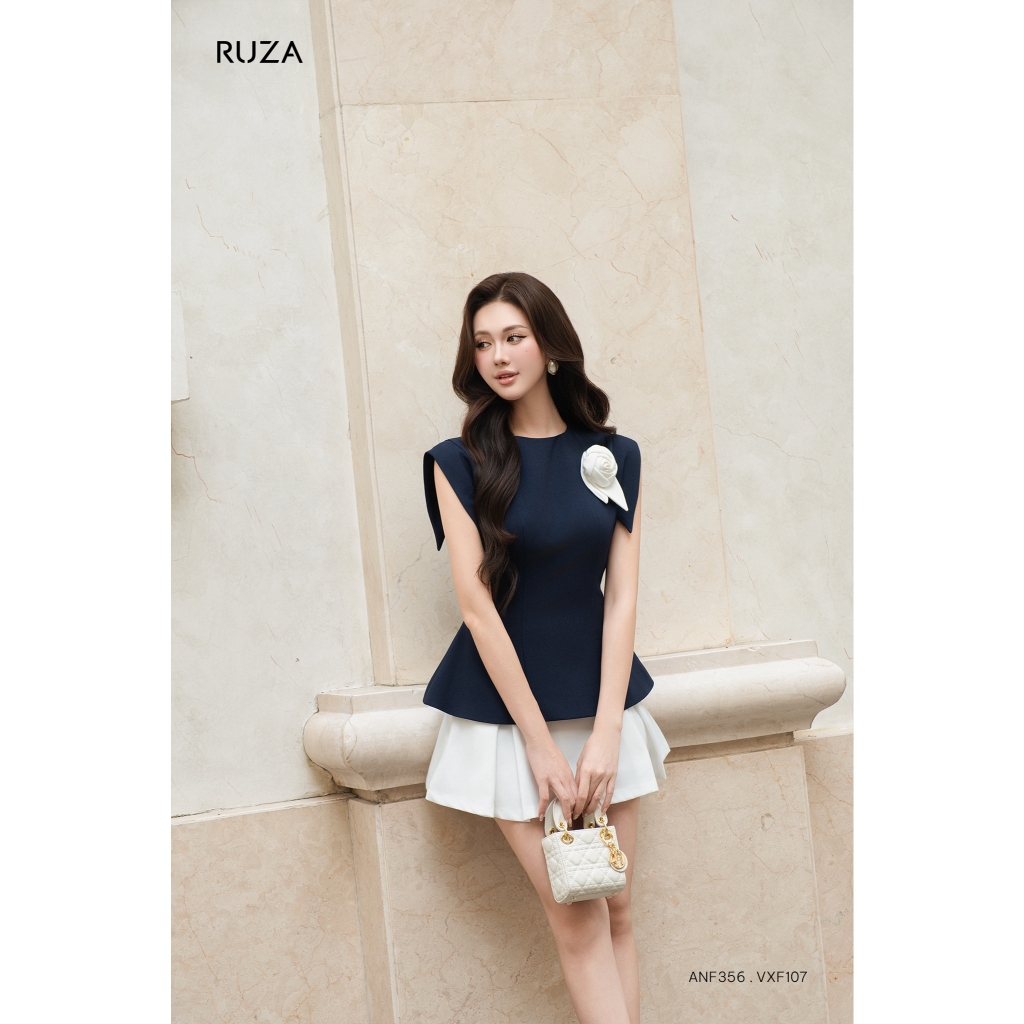 Áo kiểu nữ tay ngắn RUZA kiểu dáng sang trọng thời trang công sở thanh lịch ANF356
