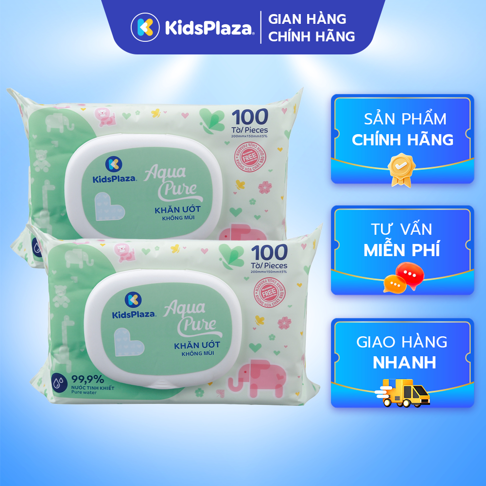Khăn ướt 99,9% nước tinh khiết Kids Plaza bịch 100 tờ