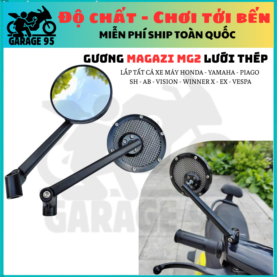 [HÀNG XỊN] Gương Magazi MG2 Lưới Thép Chống Rỉ Cao Cấp Cho Xe SH, AB, Vision, Winner X