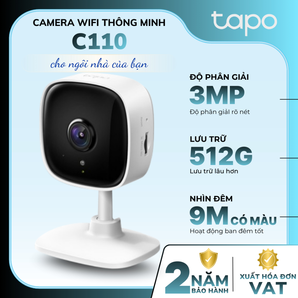 Camera WiFi Trong Nhà TP-Link Tapo C110 | Độ phân giải 3MP, Nhìn Đêm, Phát Hiện Chuyển Động