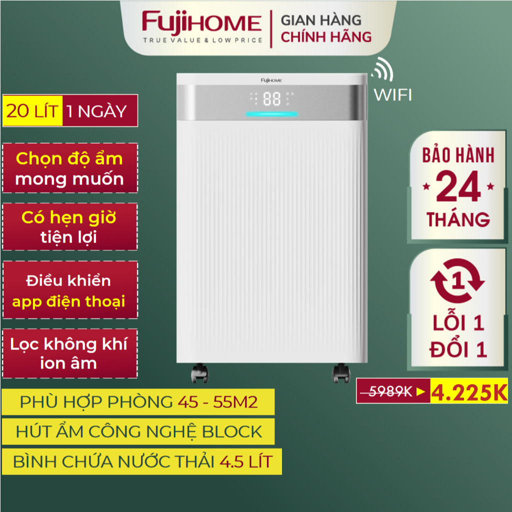 Máy hút ẩm lọc không khí ion FUJIHOME công suất lớn bằng máy nén cho gia đình công nghiệp