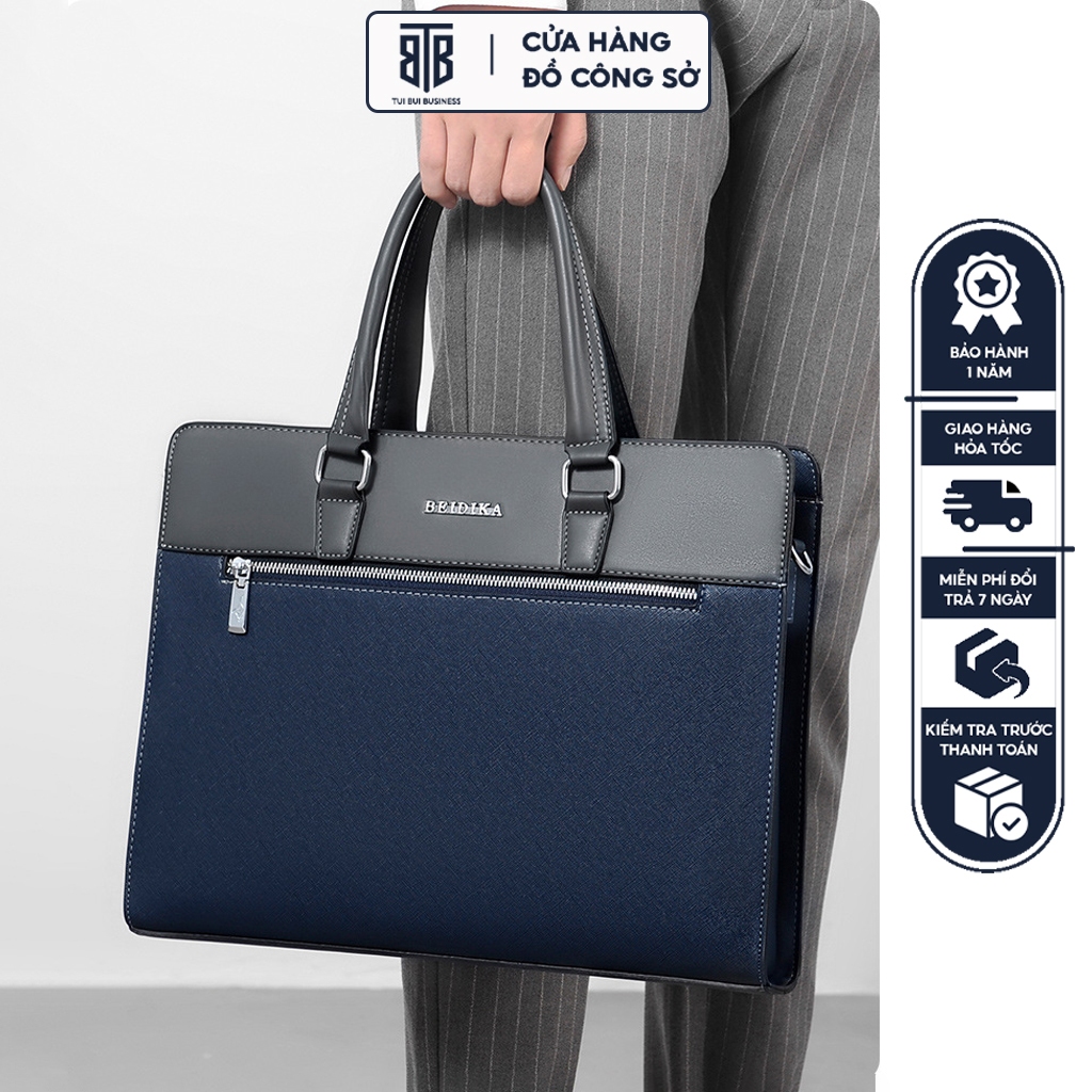 Cặp da nam công sở cao cấp túi xách văn phòng giáo viên đựng máy tính laptop 15 inch giấy tờ tài liệu A4 da PU chống nướ