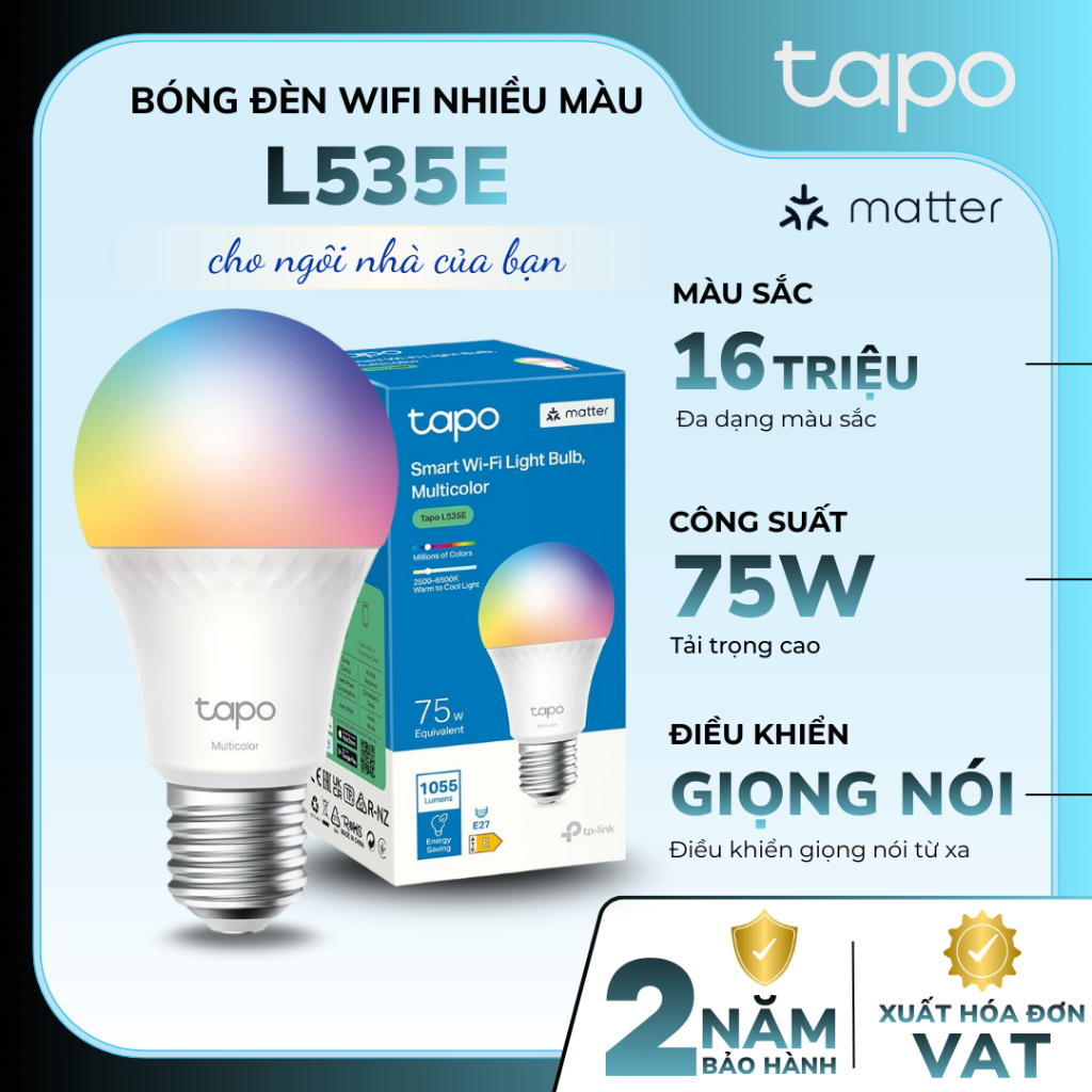 Bóng Đèn Wifi Thông Minh TP-Link Tapo L535E | Đổi 16 Triệu Màu, Hẹn Giờ, Điều Khiển Giọng Nói