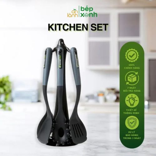 Bộ dụng cụ nhà bếp 3 món Kitchen Set gồm xẻng lật, muỗng canh và muỗng lọc, chất liệu Silicone PDMS 