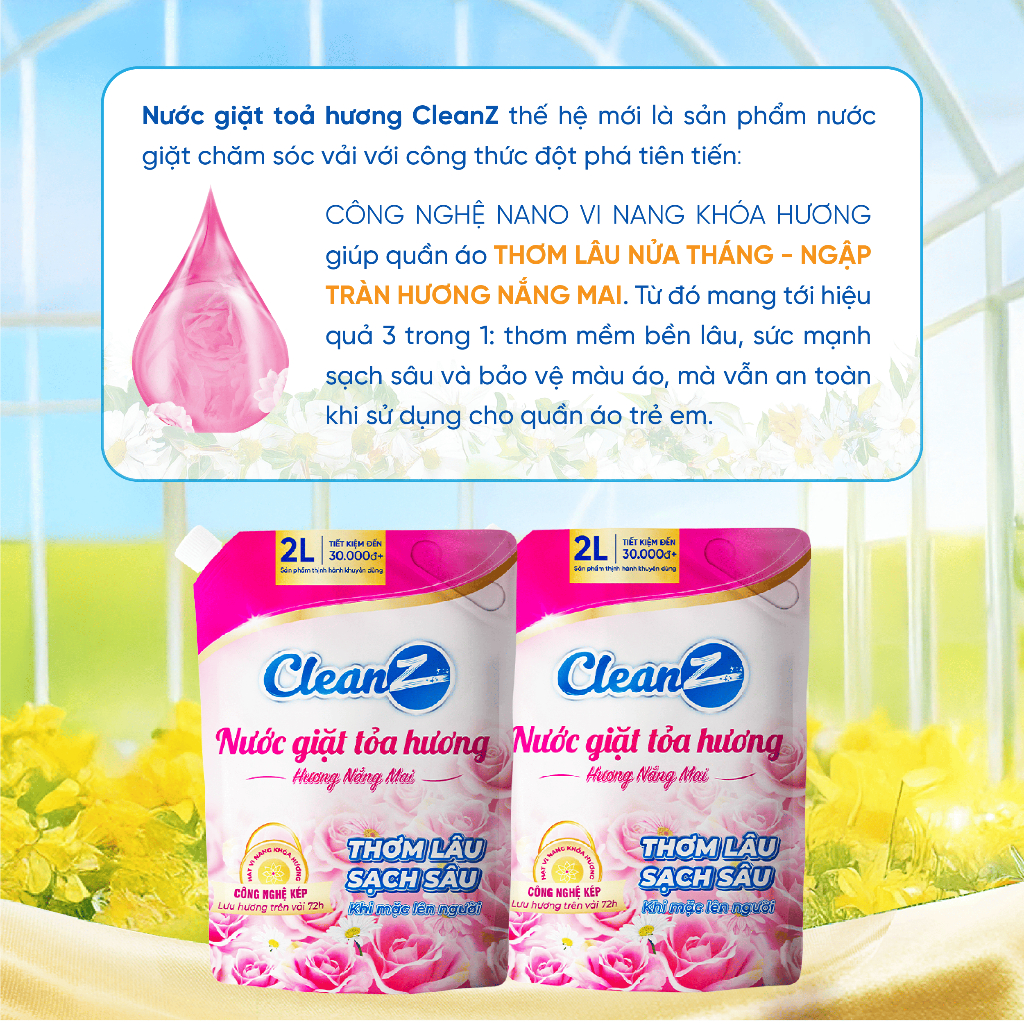 (Mua 1 Tặng 1) Nước giặt xả tỏa hương CleanZ đánh bay vết bẩn, hương thơm mềm mại